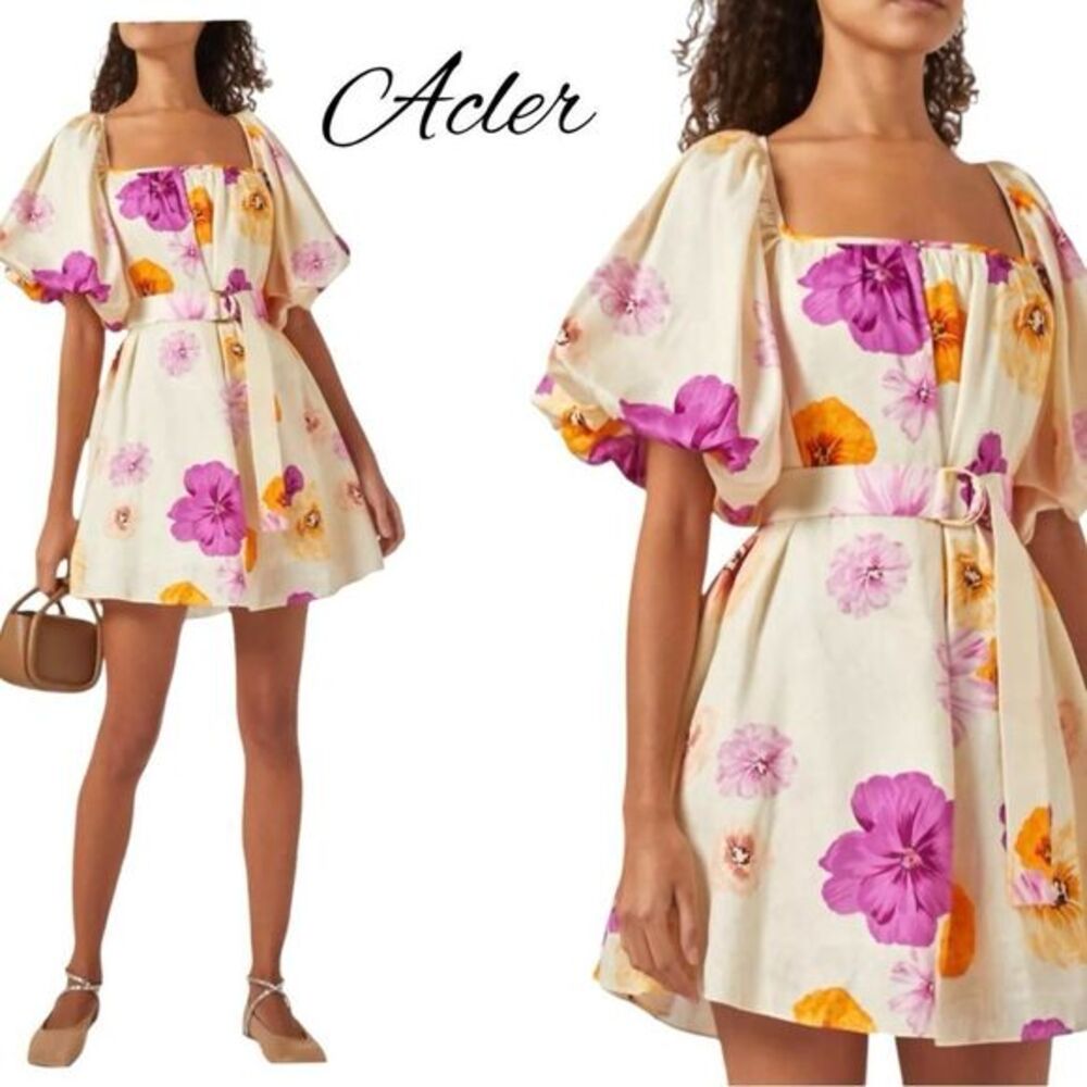 Acler Highgate Floral Puff Sleeve Dress Sz 6 NWT